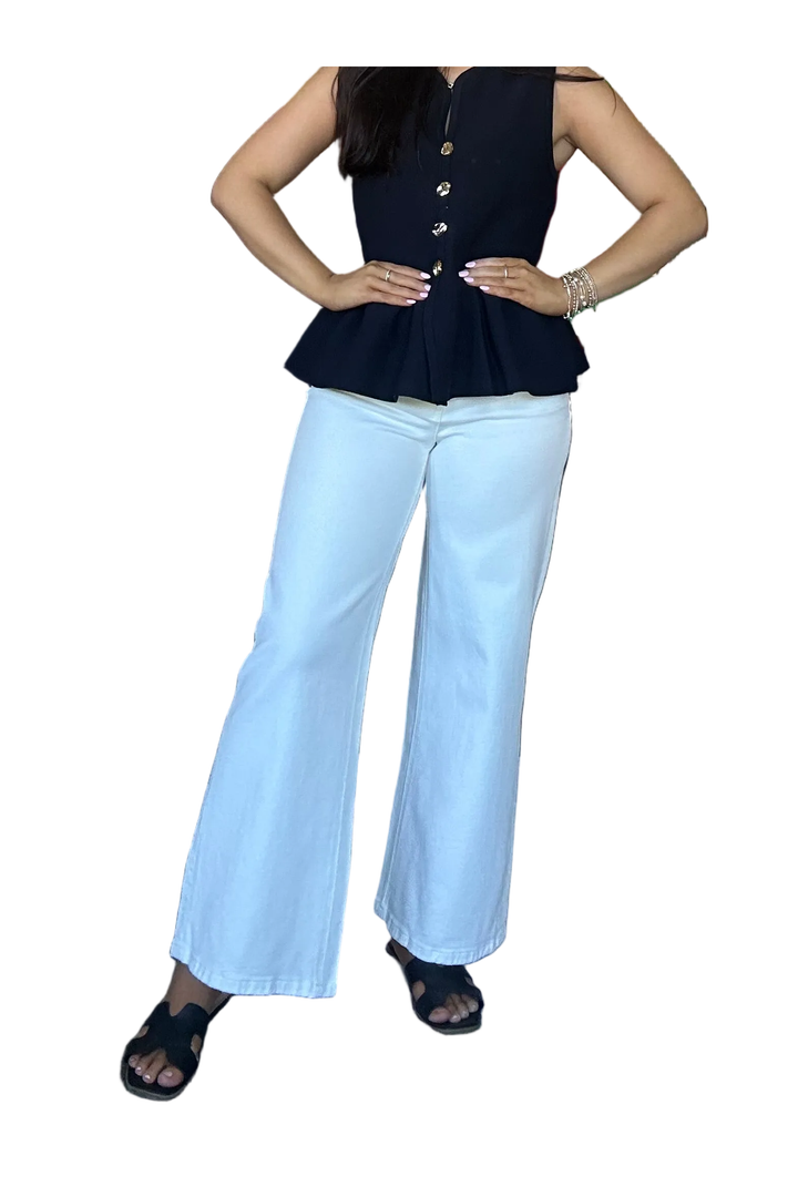 Vervet High Rise Cropped Wide Leg Jeans with Drawstring – Optic White - Vintage Dragonfly Boutique