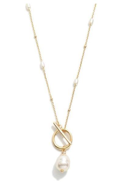 Dainty Gold Chain Link Necklace with Pearl Stations and Toggle Clasp and  Pearl Pendant - Vintage Dragonfly Boutique
