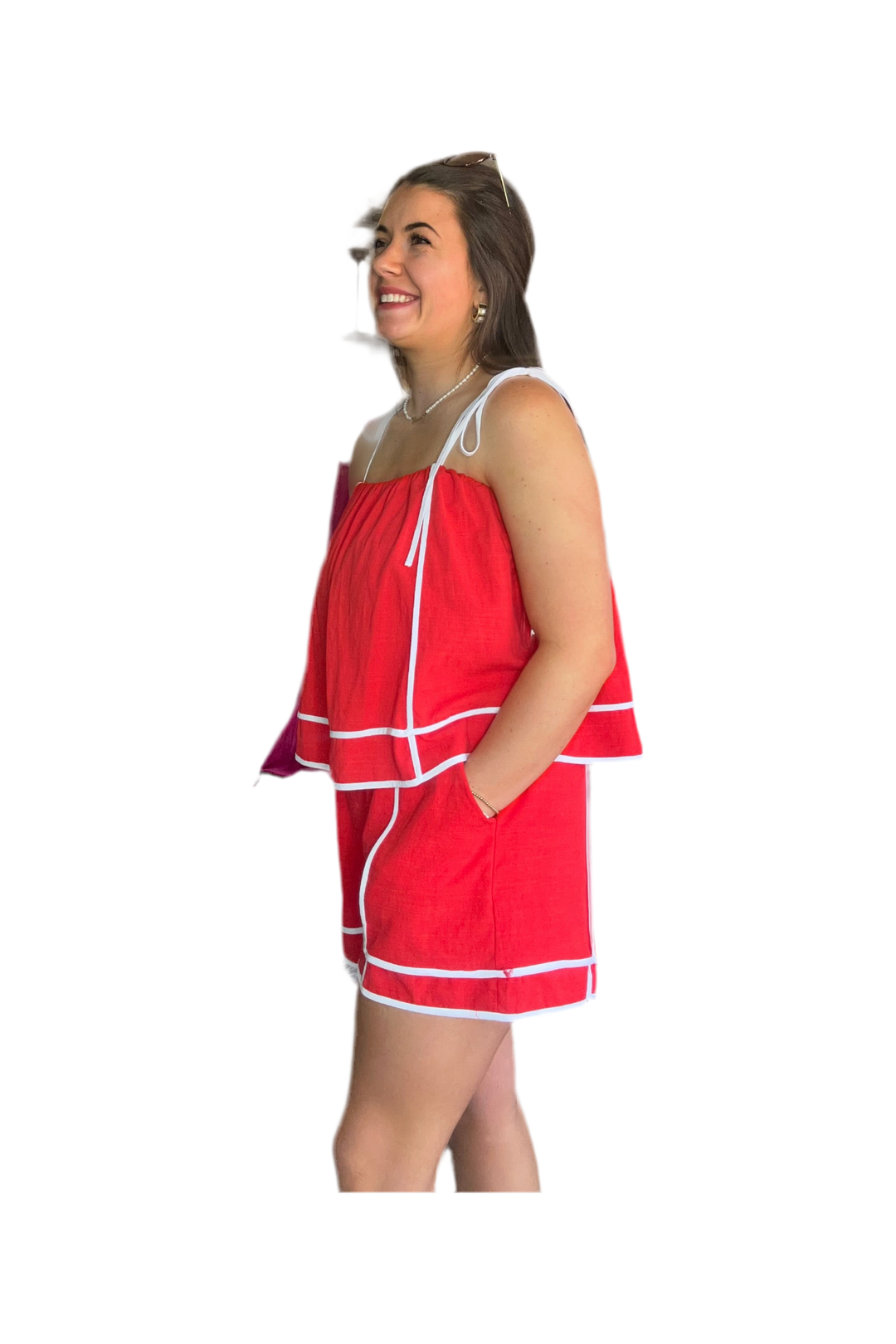 Red Romper with Solid Tie Straps