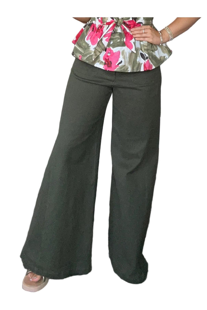 Entro Wide Leg Pants – Olive &amp; Brown | Women’s Fall Pants