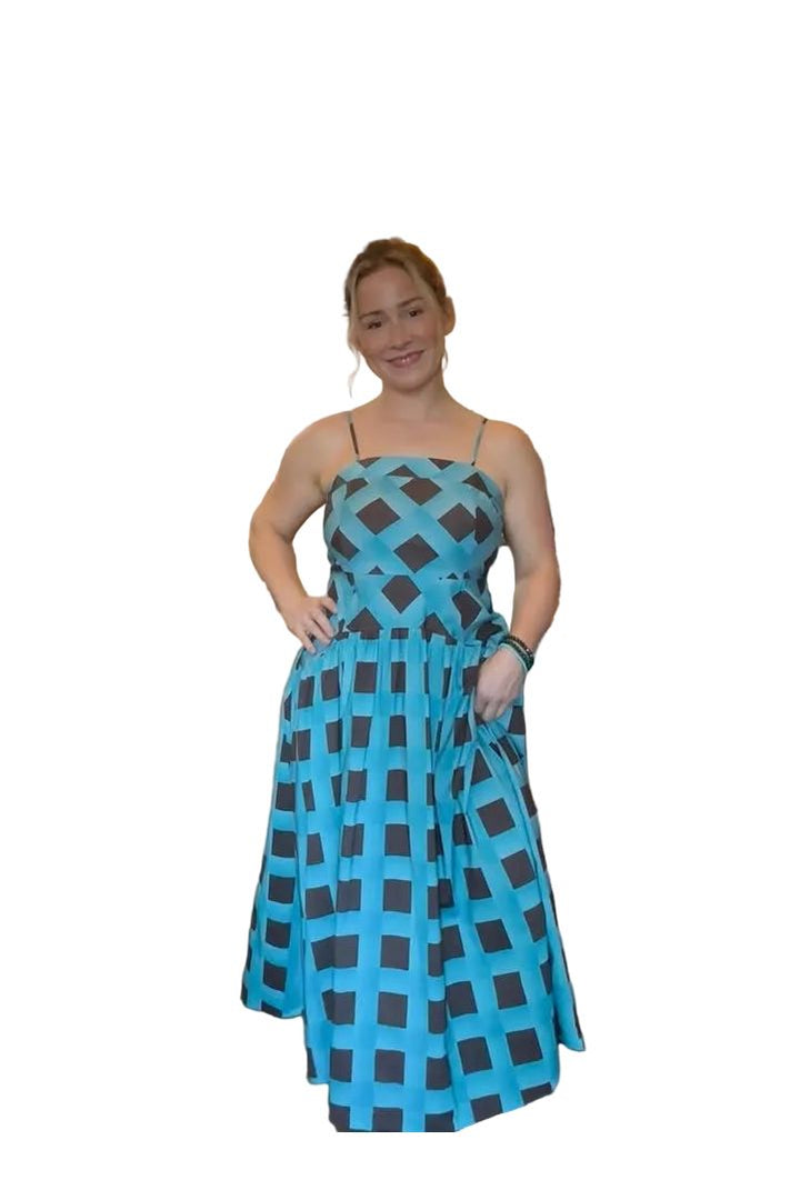 Entro Blue Geometric Midi Dress