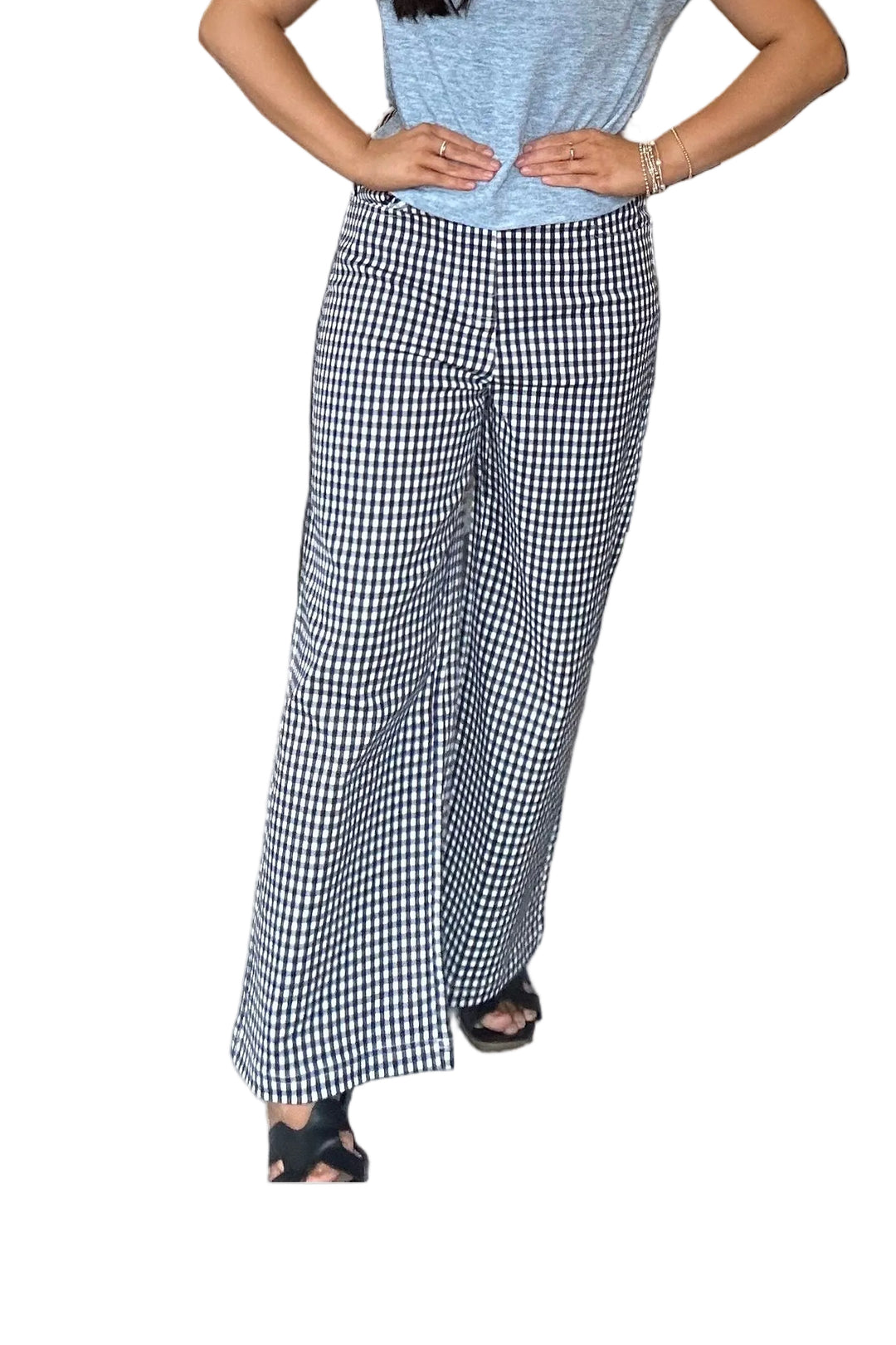 Entro Navy Gingham Wide Leg Cropped Pants - Vintage Dragonfly Boutique