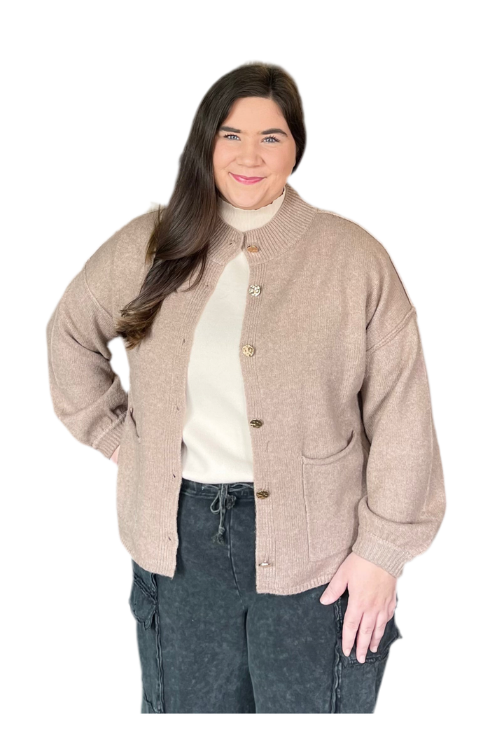 By Entro Knit Cardigan – Hammered Gold Buttons + Front Pockets - Vintage Dragonfly Boutique