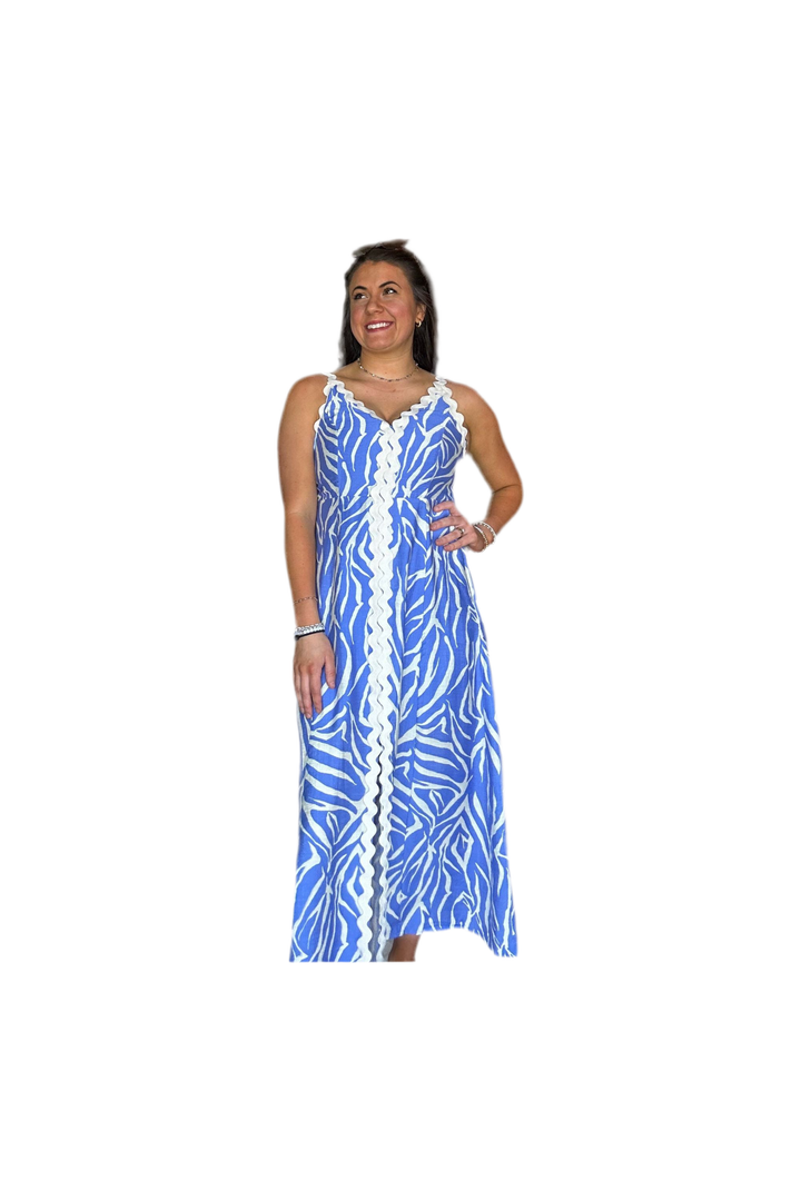 Blue Abstract Pattern Midi Dress