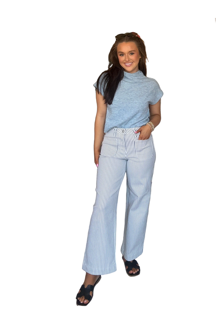 Loveret by Vervet High Rise Striped Patch Pocket Crop Wide Leg Jeans - Vintage Dragonfly Boutique