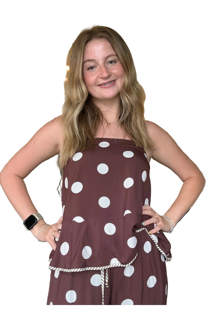 Entro Brown Polka Dot Tie Back Cami Top - Vintage Dragonfly Boutique