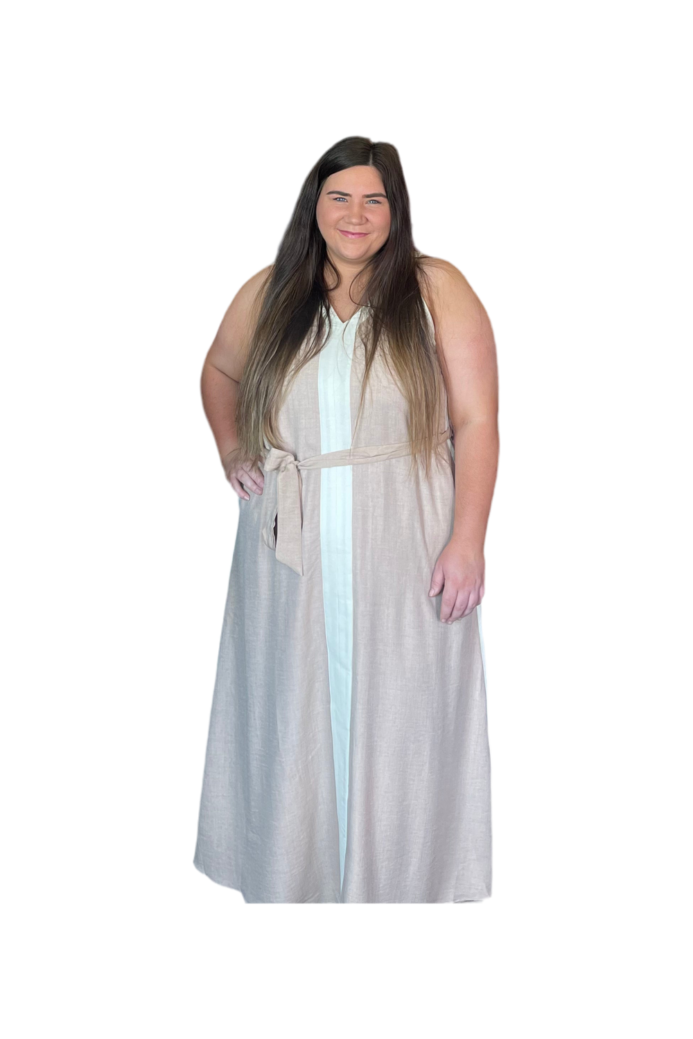 Tan and Cream Maxi Dress - Vintage Dragonfly Boutique