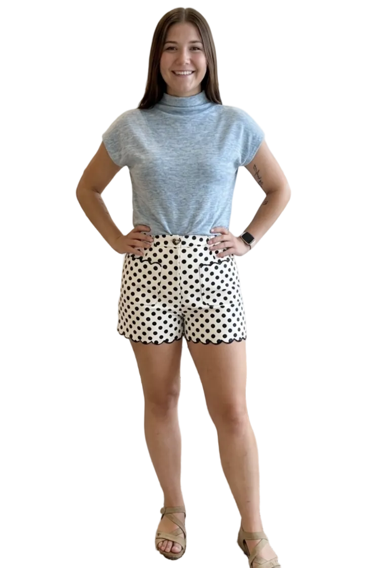Entro Off White Polka Dot Scalloped Shorts | Chic Boutique Shorts for Women
