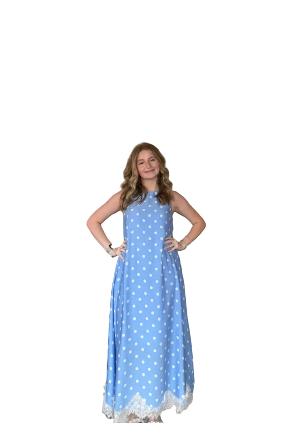 Entro Blue Polka Dot Maxi Dress | Sleeveless Lightweight Summer Dress - Vintage Dragonfly Boutique