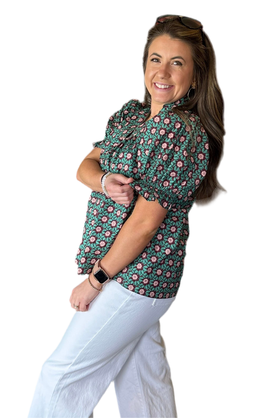 Forest Floral Short Puff Sleeve Top - Vintage Dragonfly Boutique