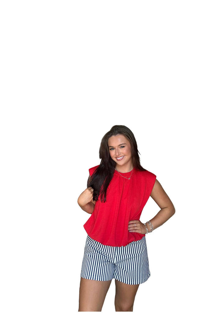 Entro Sleeveless Bubble Hem Top – Red &amp; Off White - Vintage Dragonfly Boutique
