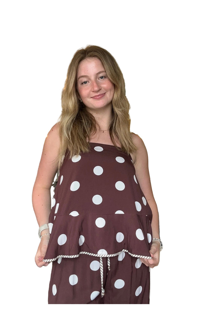 Entro Brown Polka Dot Tie Back Cami Top - Vintage Dragonfly Boutique