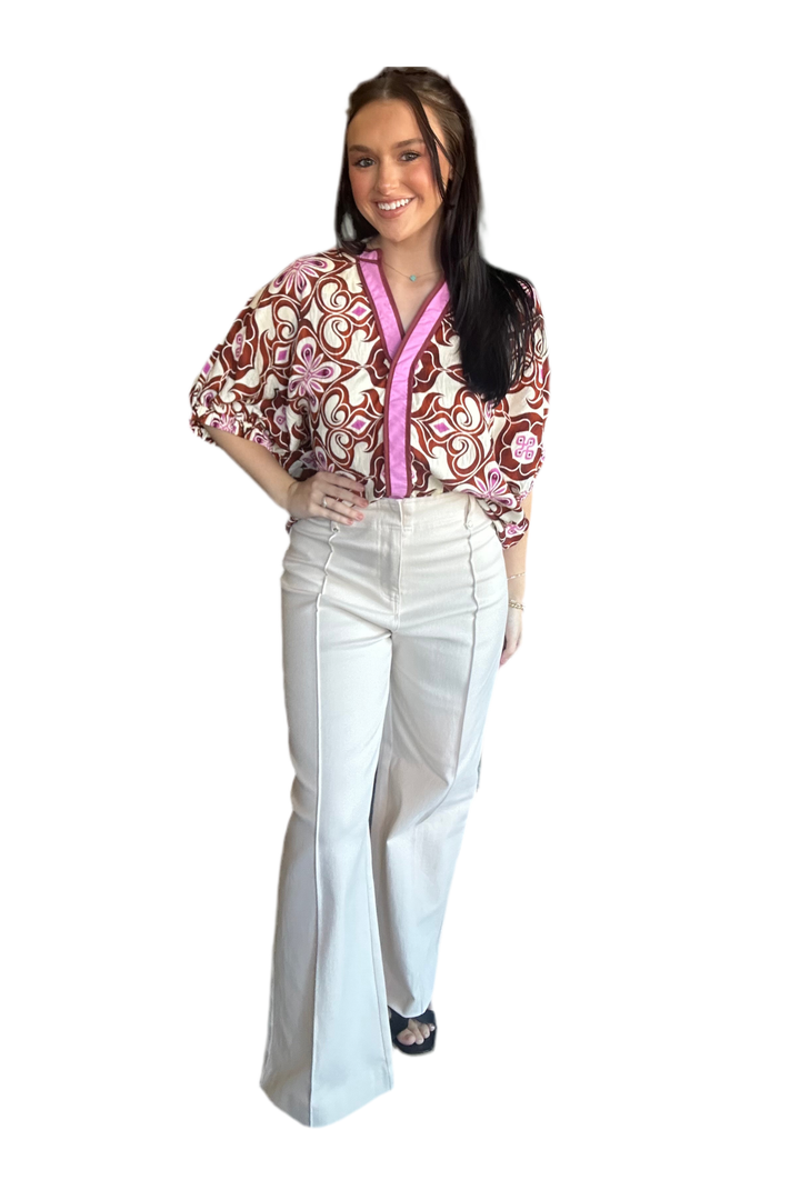 Entro High-Rise Wide-Leg Pants with Front Seam Detail + Stretch