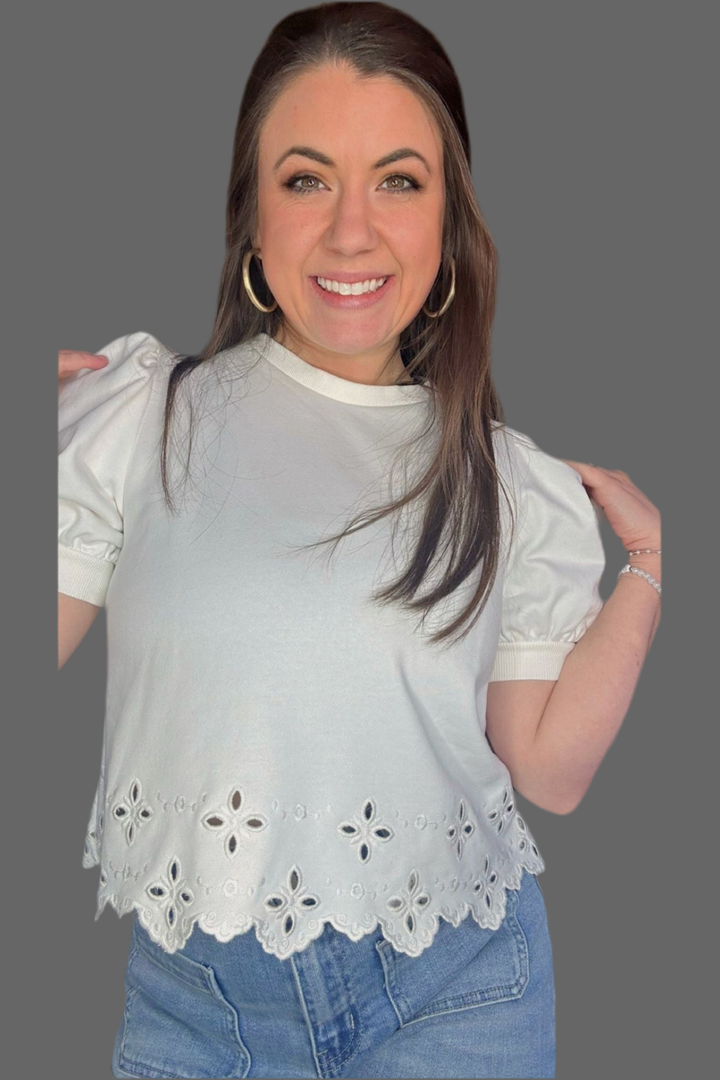 Entro White Short Sleeve Top - Vintage Dragonfly Boutique