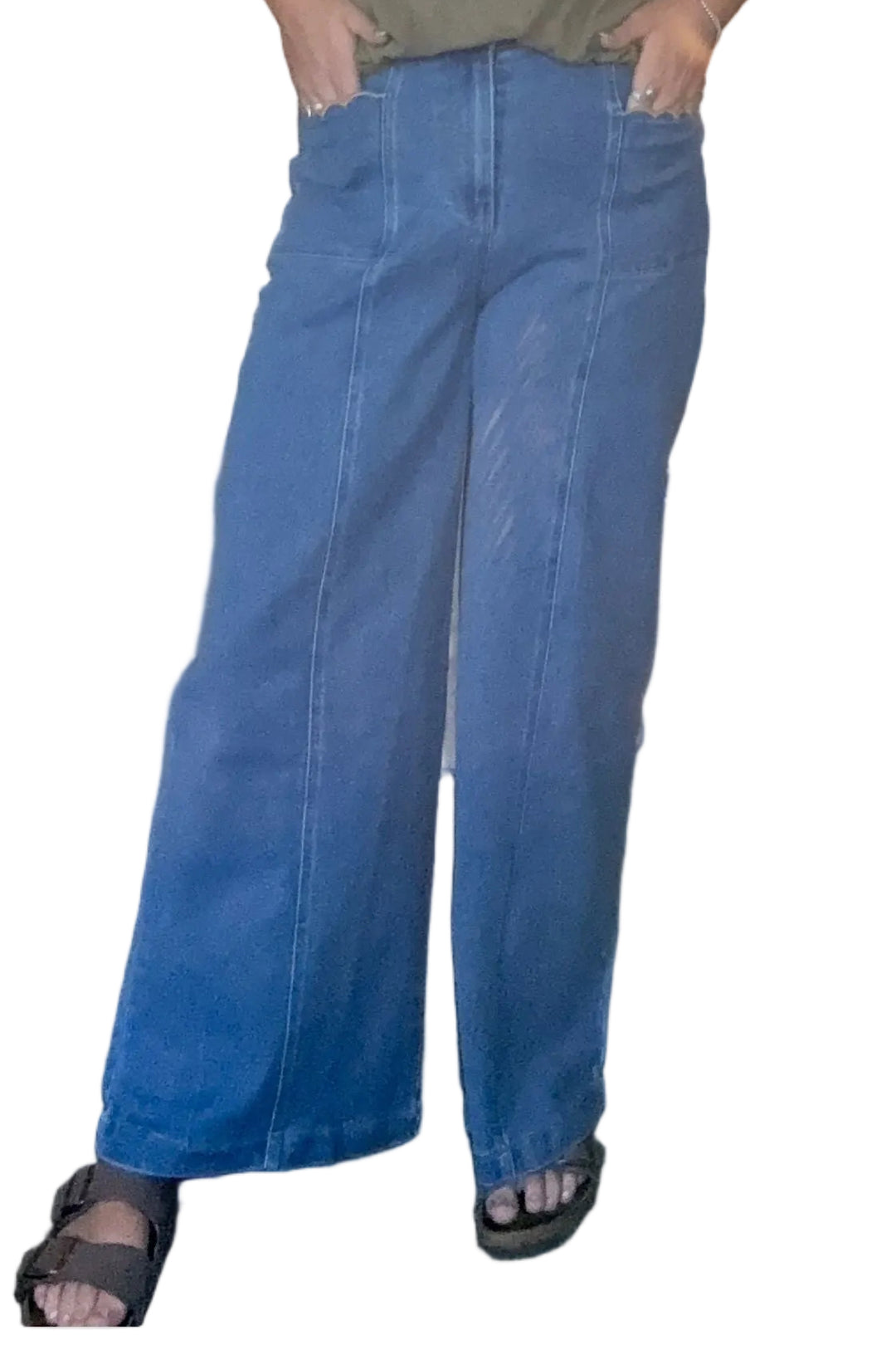 Entro Wide Leg Scallop Pocket Pants - Vintage Dragonfly Boutique