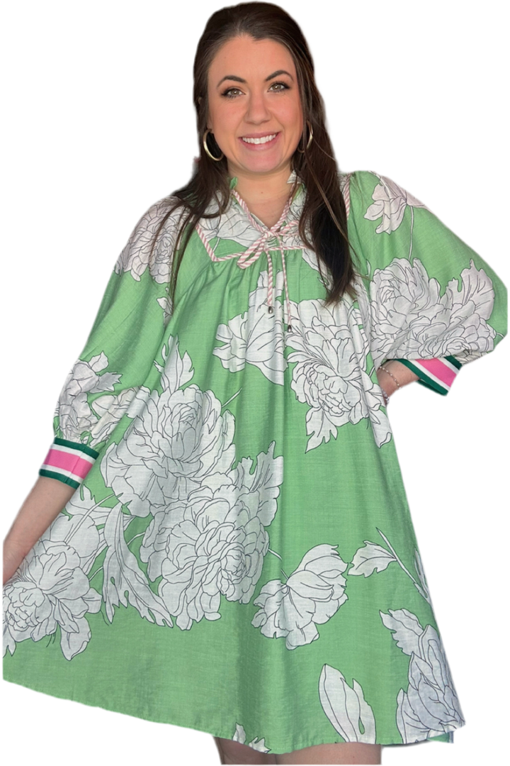 Entro Mint and White  Printed Dress - Vintage Dragonfly Boutique