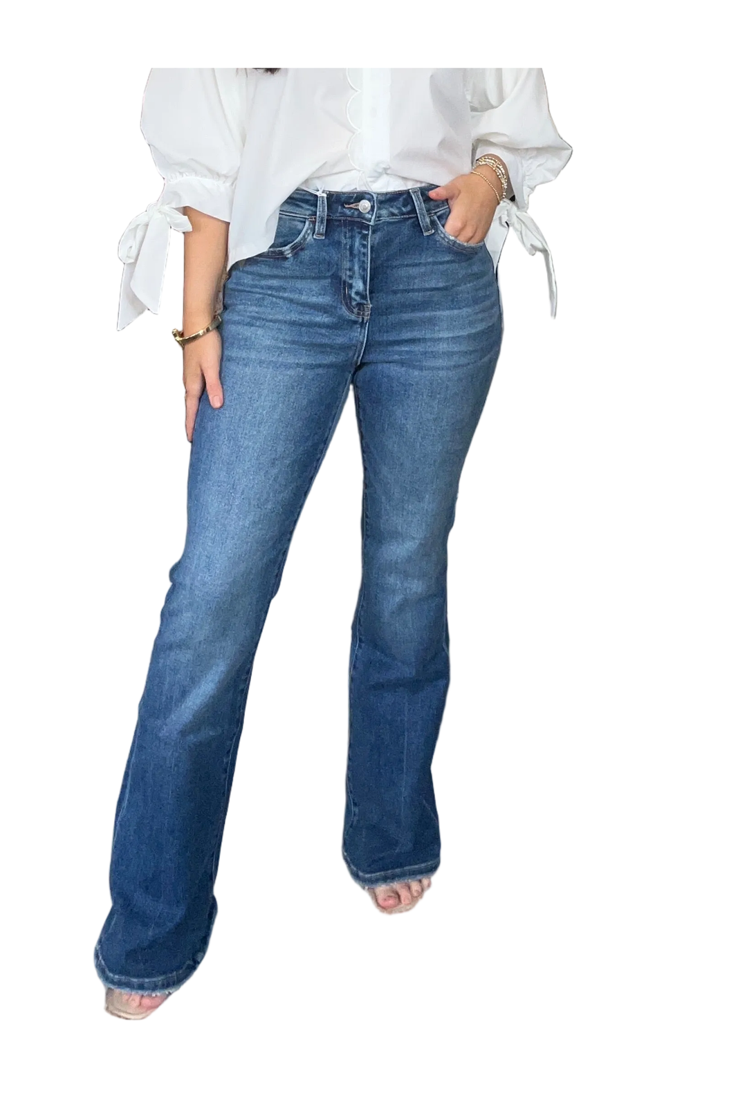 Lovervet by Vervet High Rise Medium Dark Bootcut Jeans – Comfort Stretch Denim - Vintage Dragonfly Boutique