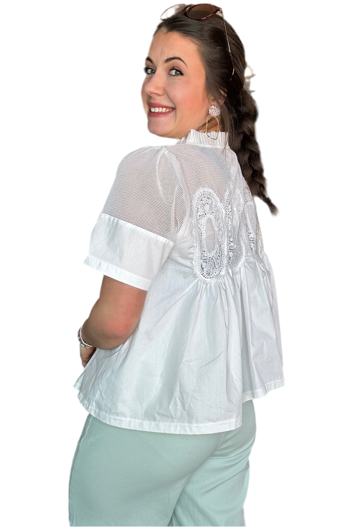 White Mesh Combined Top - Vintage Dragonfly Boutique