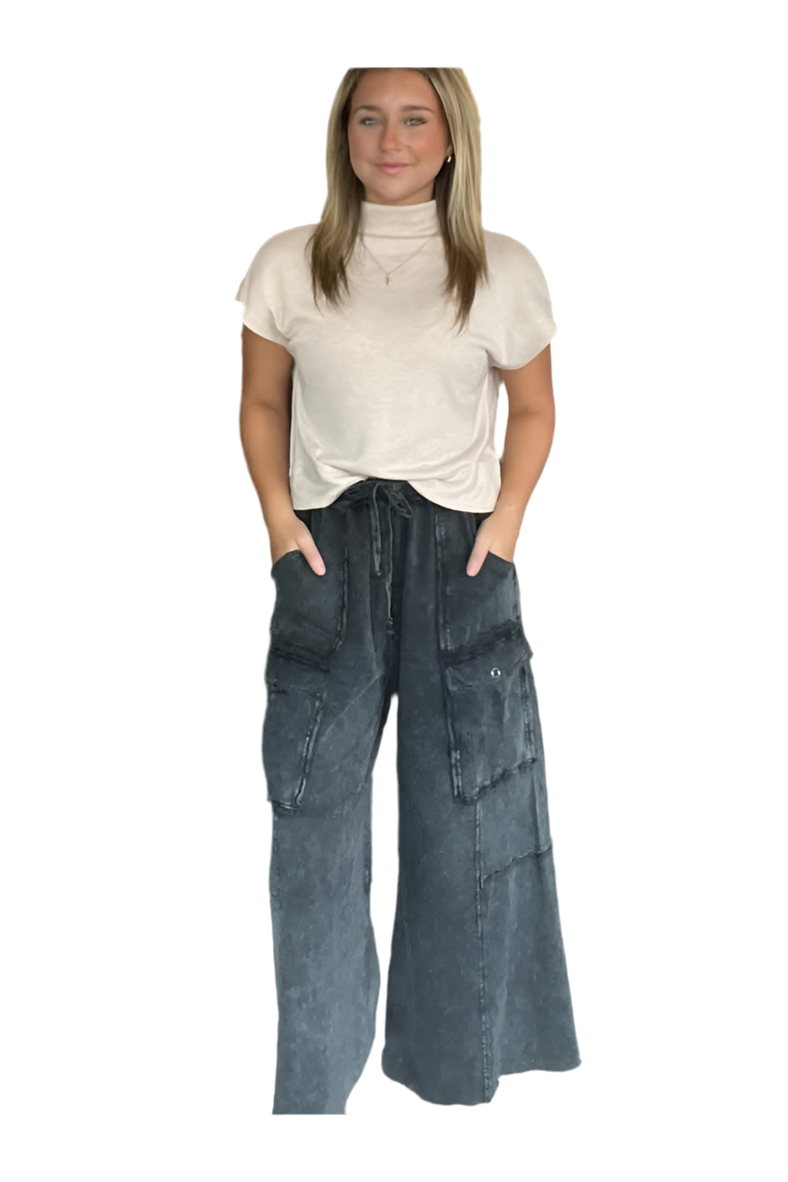 Mineral Washed Wide Leg Cargo Pants – Comfy Cool by Easel - Vintage Dragonfly Boutique
