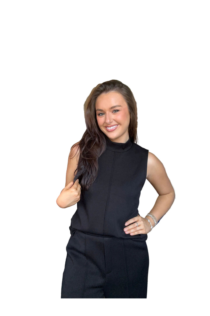 Entro Black Sleeveless Mock Neck Top | Chic Work &amp; Teacher Top