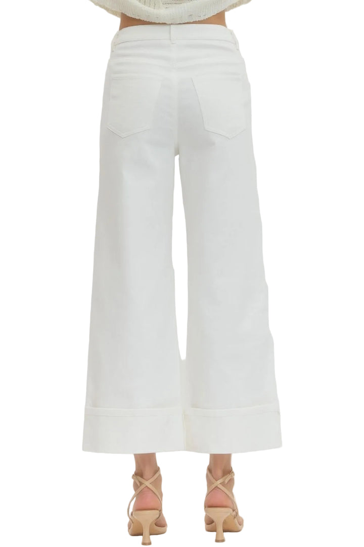 ENTRO Mid-Rise Cropped Jeans with Cuffed Hem & Stretch - Vintage Dragonfly Boutique