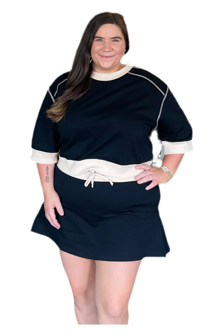 Black with Off White Accent Skort Set - Vintage Dragonfly Boutique