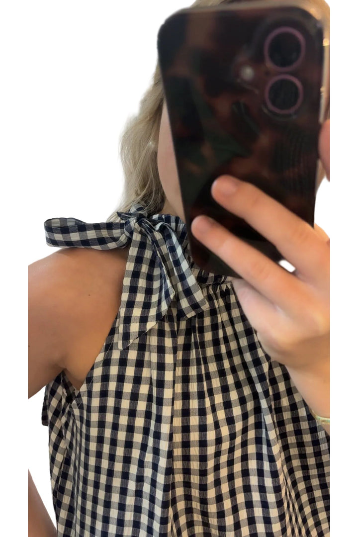 Navy Gingham Halter Top &amp; Shorts Set | ENTRO Matching Summer Set - Vintage Dragonfly Boutique