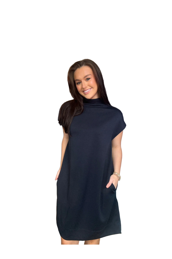 Entro Solid Jersey Mock Neck Mini Dress with Pockets