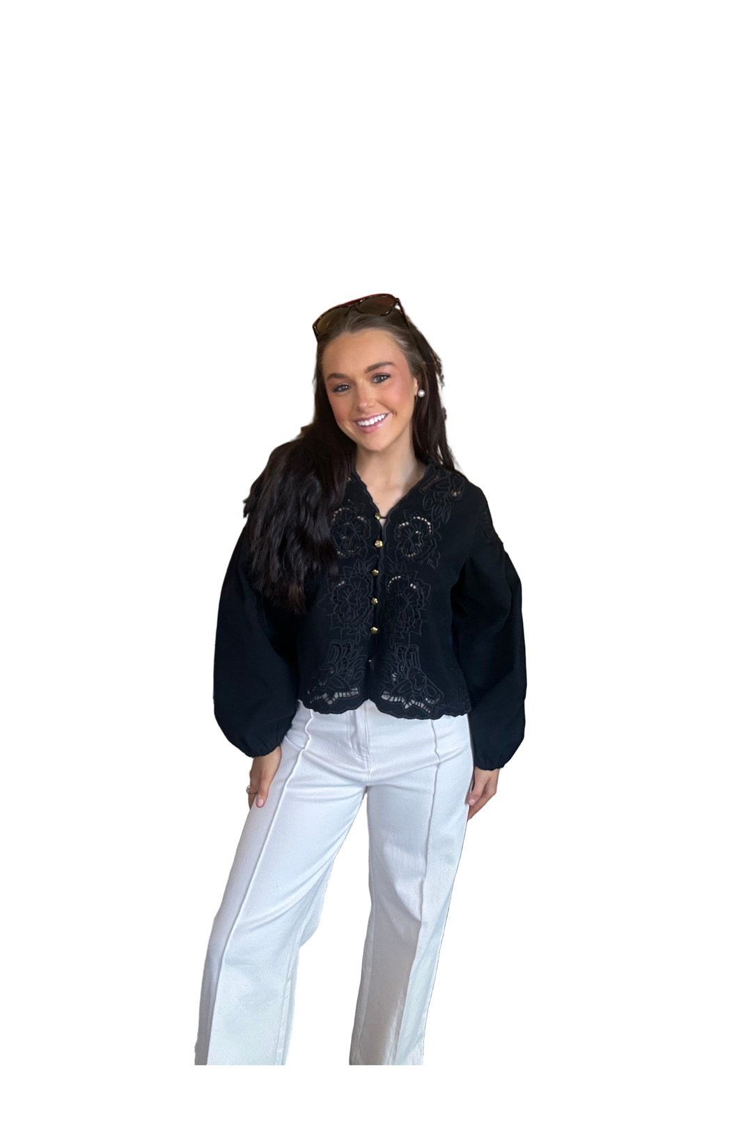 Aaron & Amber Embroidered Denim Jacket – Black Boho Style Layering Piece