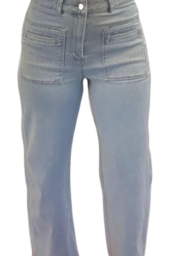 Entro Denim Pants with Patch Pockets and Scalloped Trim - Vintage Dragonfly Boutique