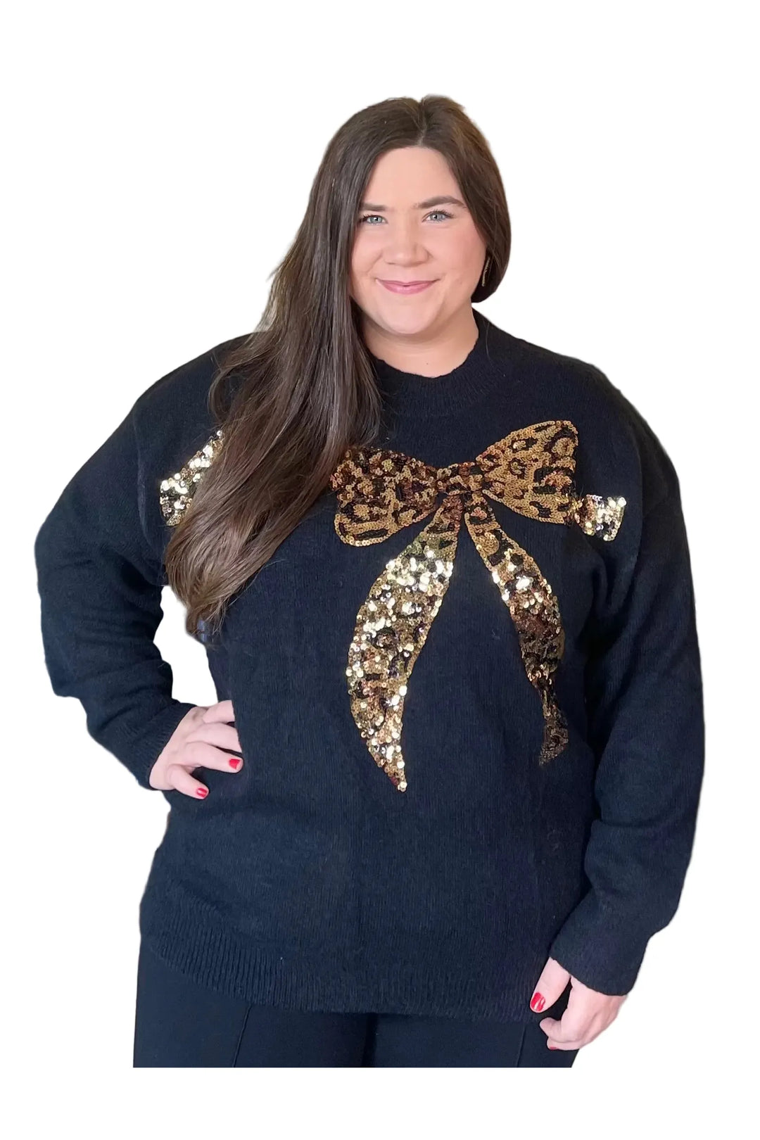 Black Sweater With Animal Pattern Bow