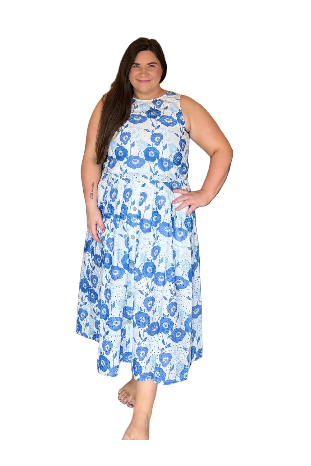 Entro Blue Floral Button Front Midi Skirt - Vintage Dragonfly Boutique