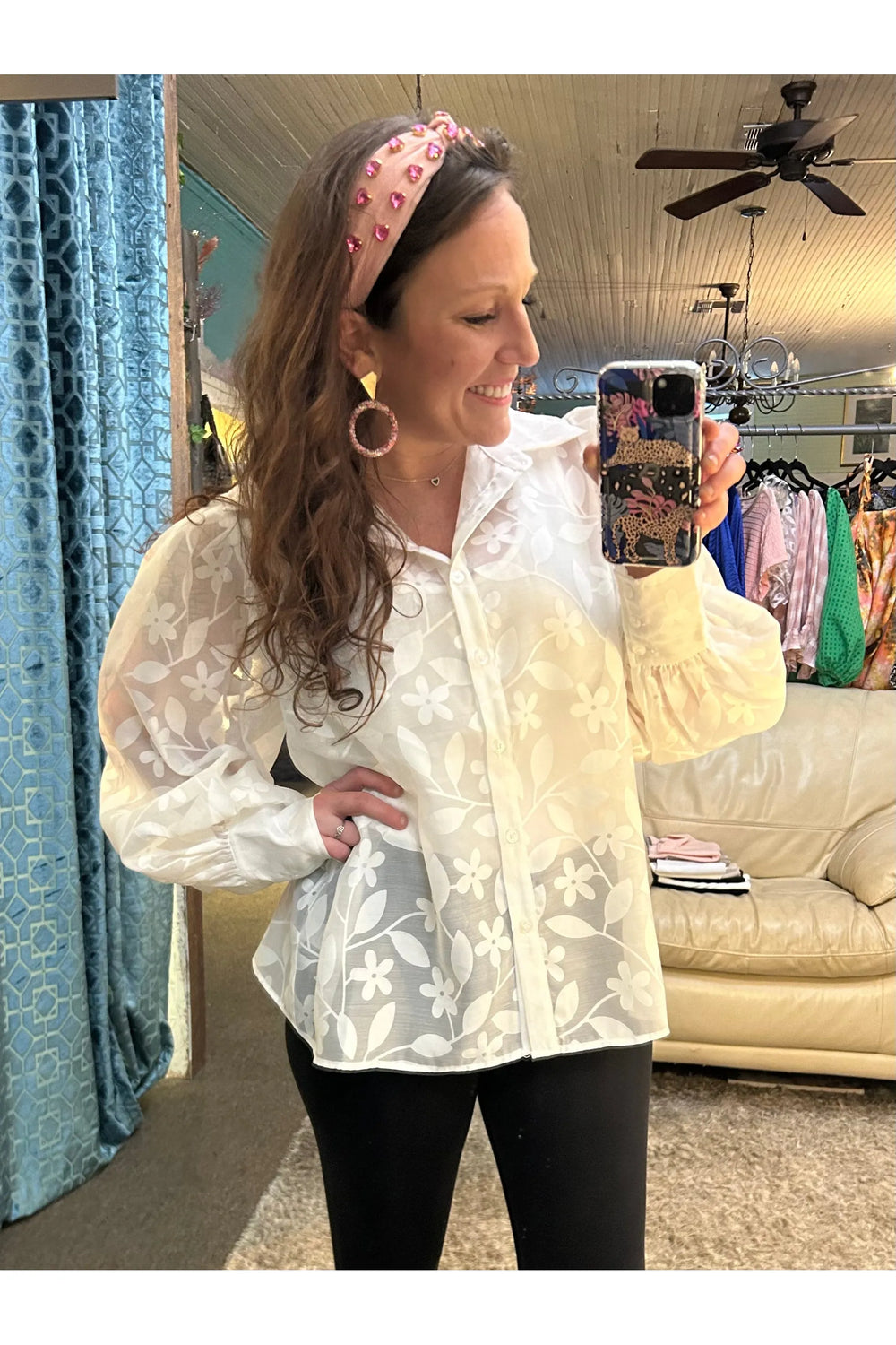GeeGee Sheer Floral Button Down Top - Vintage Dragonfly Boutique