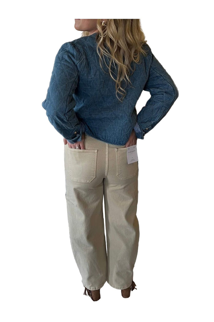 Flying Monkey Super High Rise Barrel Pants in Tan – Cropped Comfort Stretch Denim