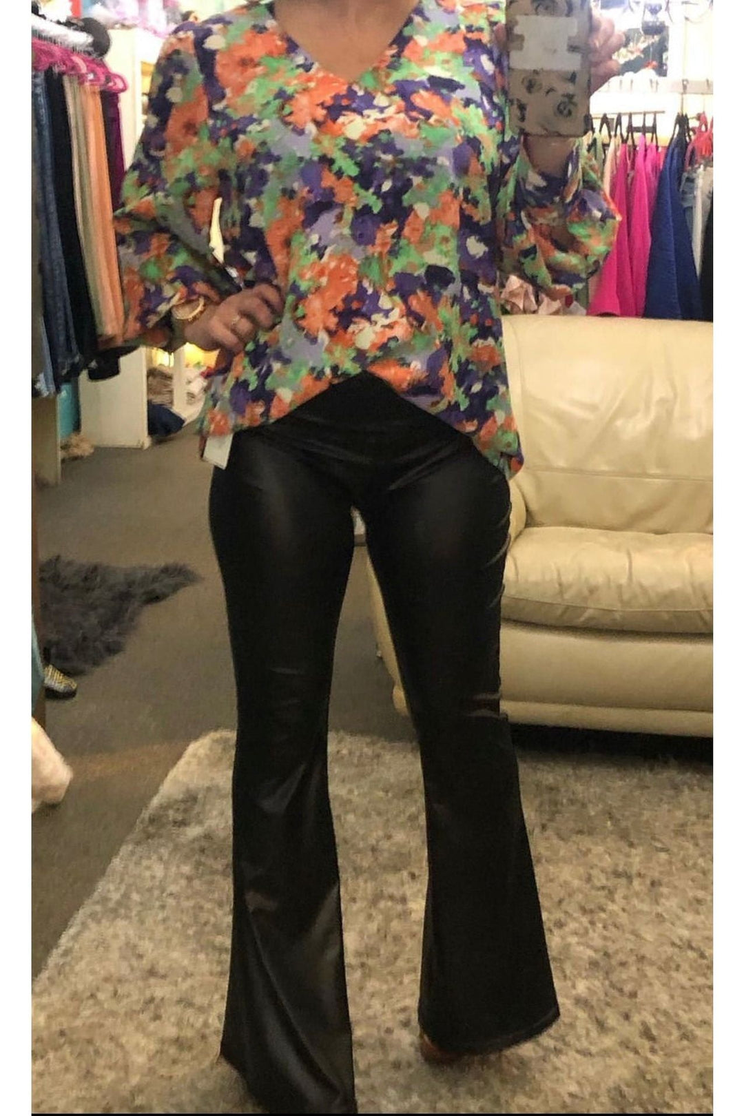 Faux Leather Bell Bottoms - Vintage Dragonfly Boutique