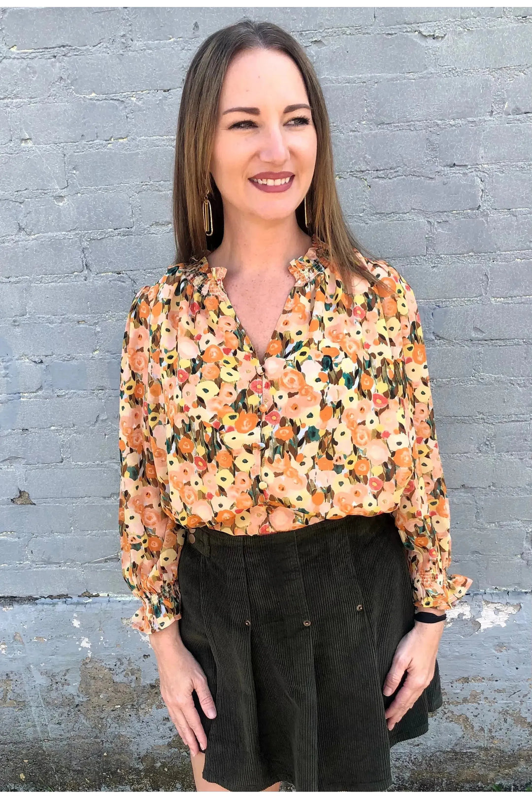 Persimmon Floral Top - Vintage Dragonfly