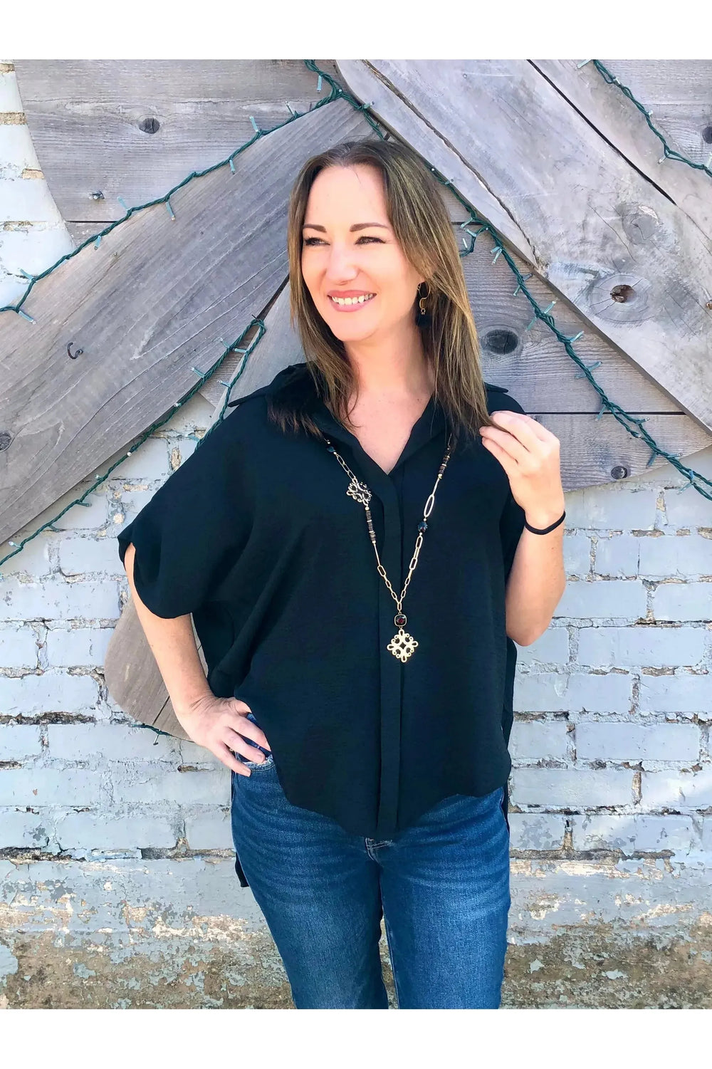 Black Short Dolman Sleeve Top - Vintage Dragonfly