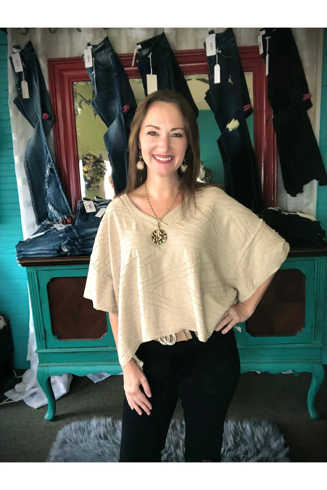 Cream Oversized Short Sleeve Top - Vintage Dragonfly