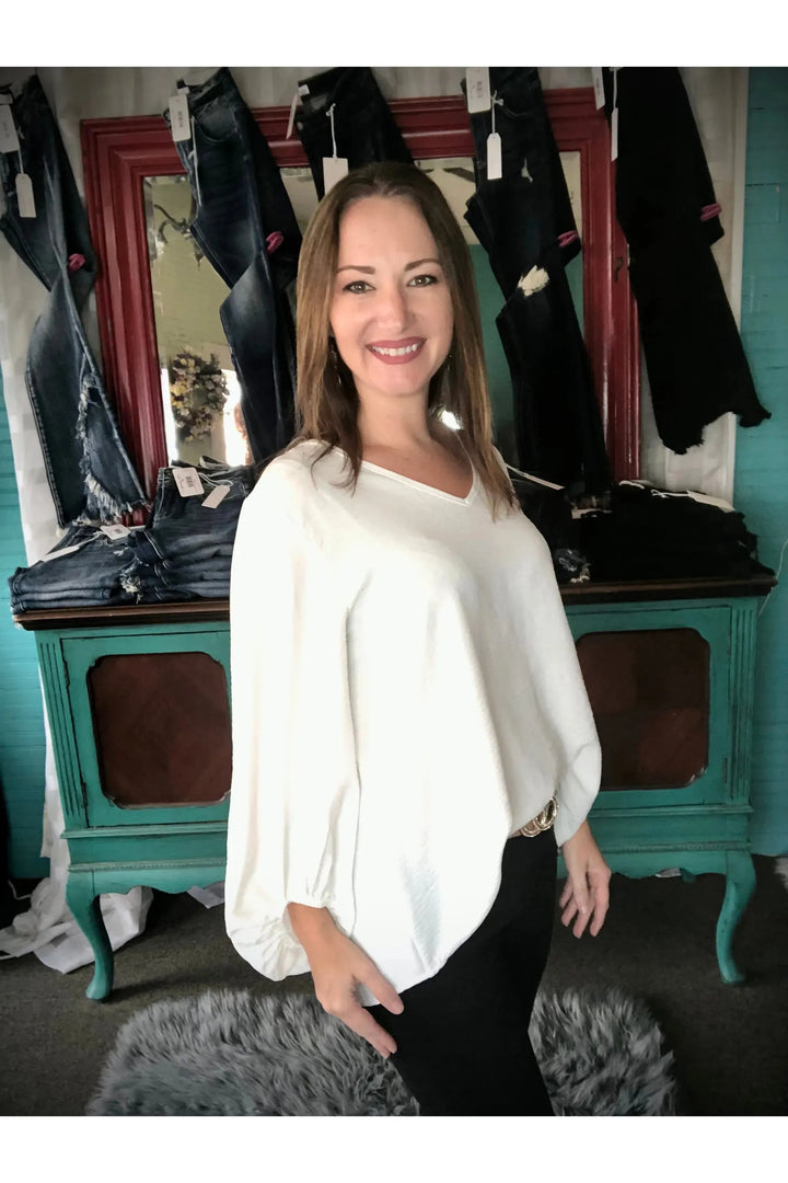 Off White Ballon Sleeve Top - Vintage Dragonfly