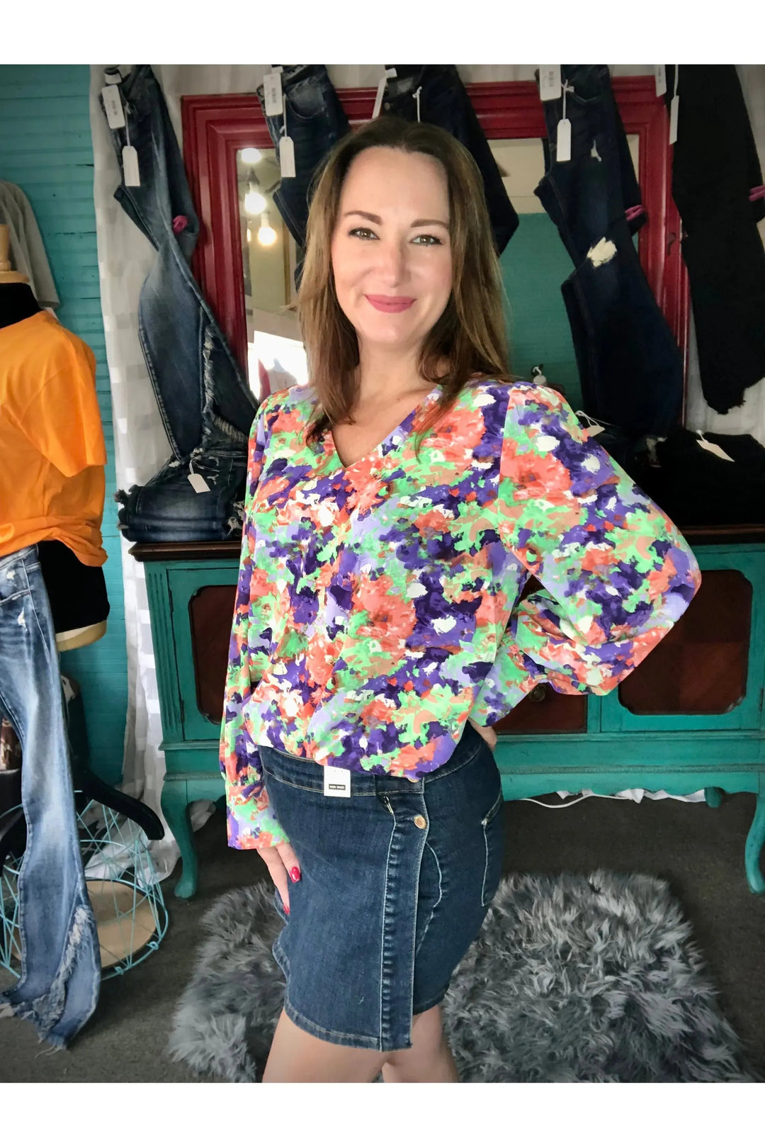 Neon Green Mix Floral Top - Vintage Dragonfly Boutique