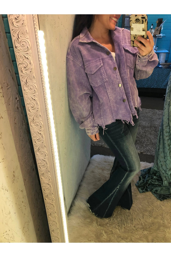 Lavender Vintage Cotton Frayed Hem Jacket - Vintage Dragonfly Boutique