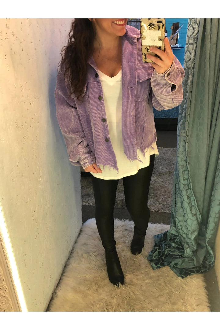 Lavender Vintage Cotton Frayed Hem Jacket - Vintage Dragonfly Boutique