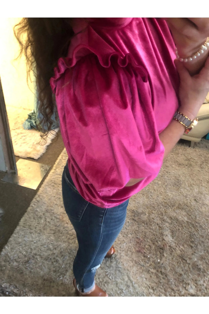 Berry Velvet Puff Sleeve Top - Vintage Dragonfly Boutique