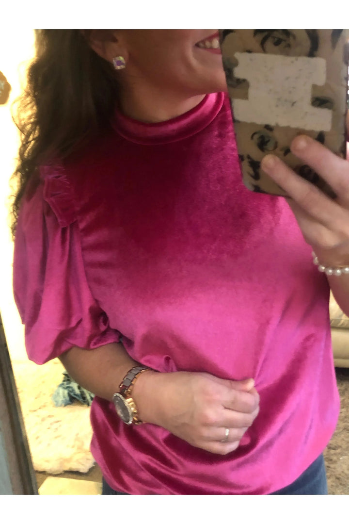 Berry Velvet Puff Sleeve Top - Vintage Dragonfly Boutique