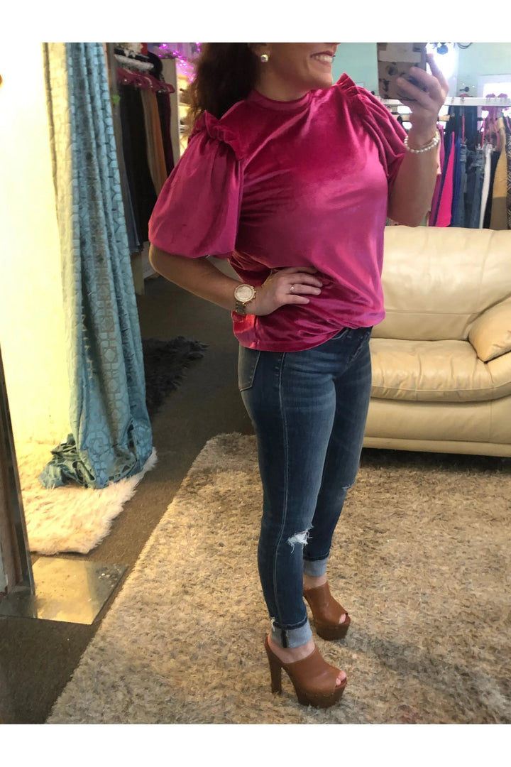 Berry Velvet Puff Sleeve Top - Vintage Dragonfly Boutique
