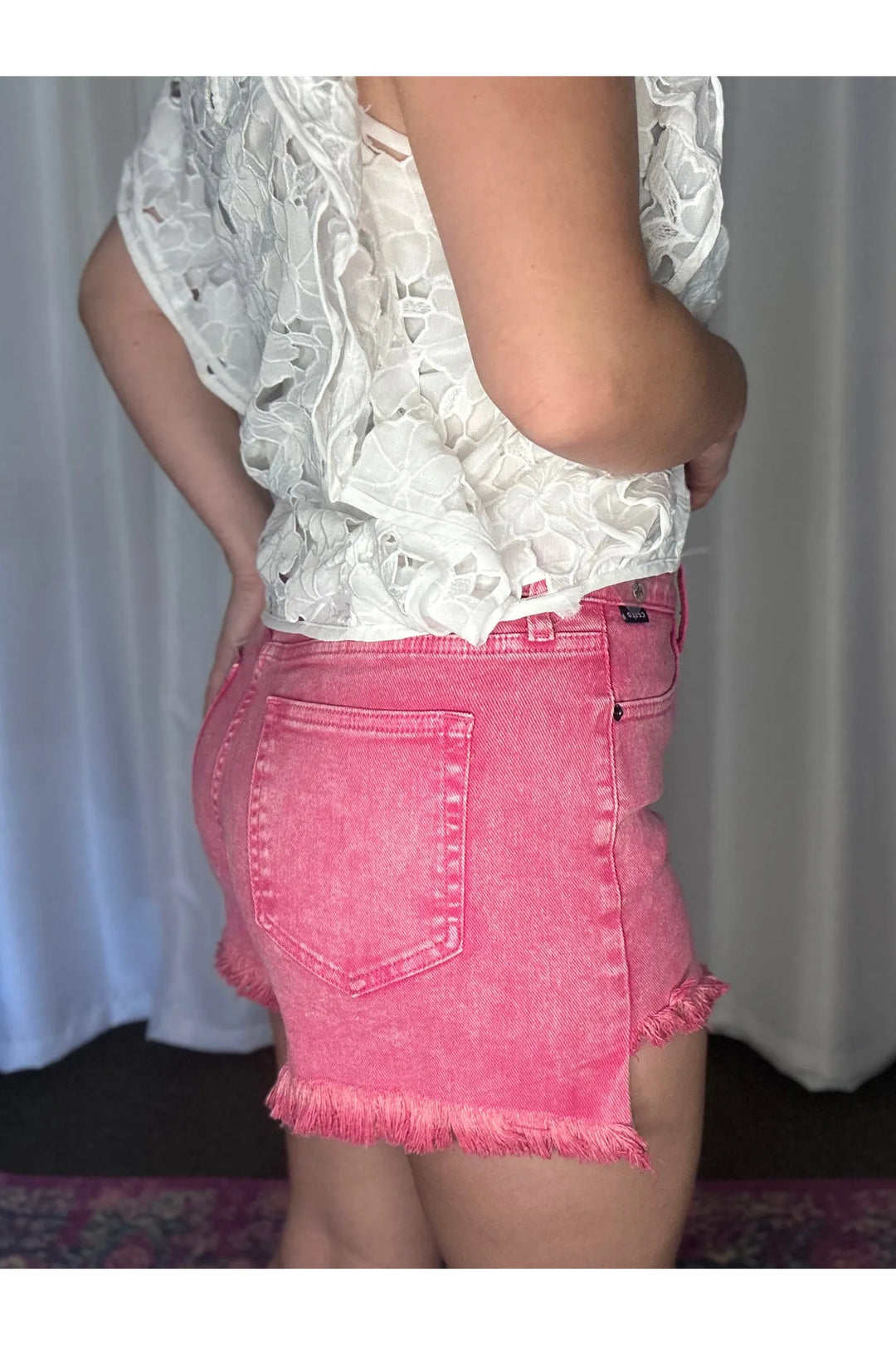 Hot Pink Denim High Rise Mom Shorts - Vintage Dragonfly Boutique