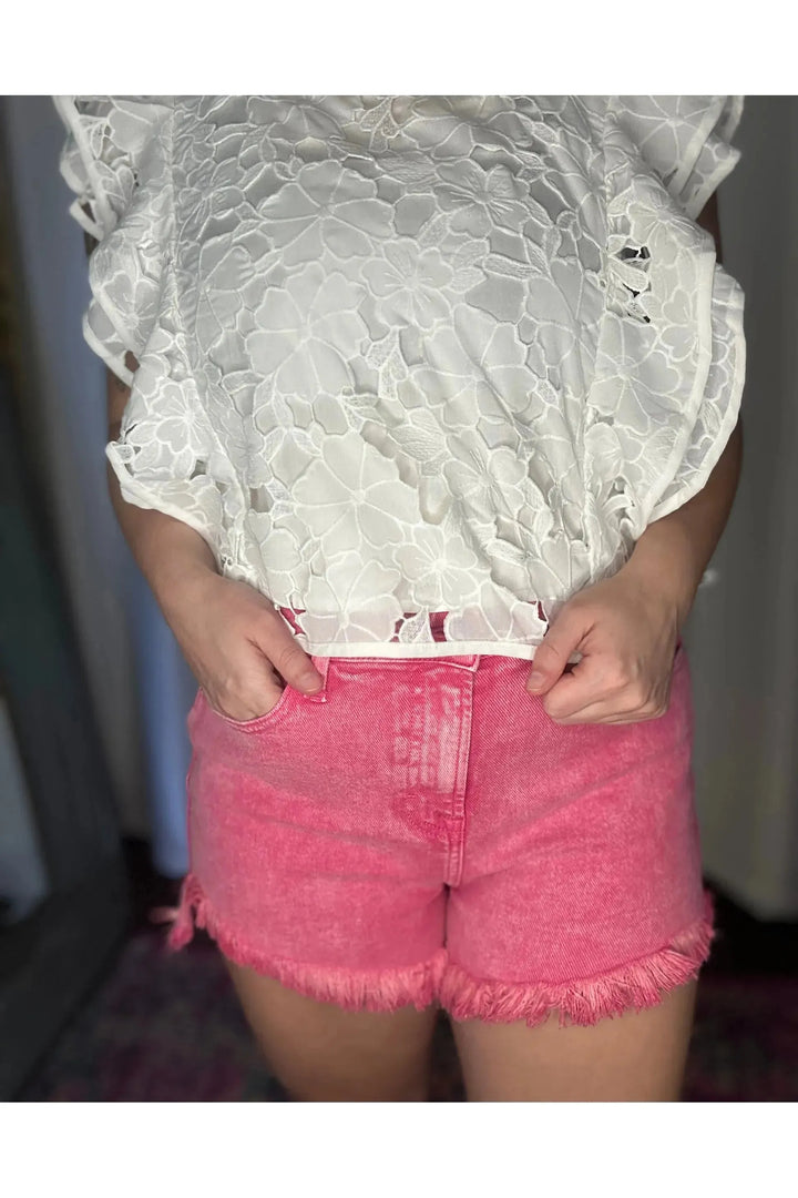 Hot Pink Denim High Rise Mom Shorts - Vintage Dragonfly Boutique