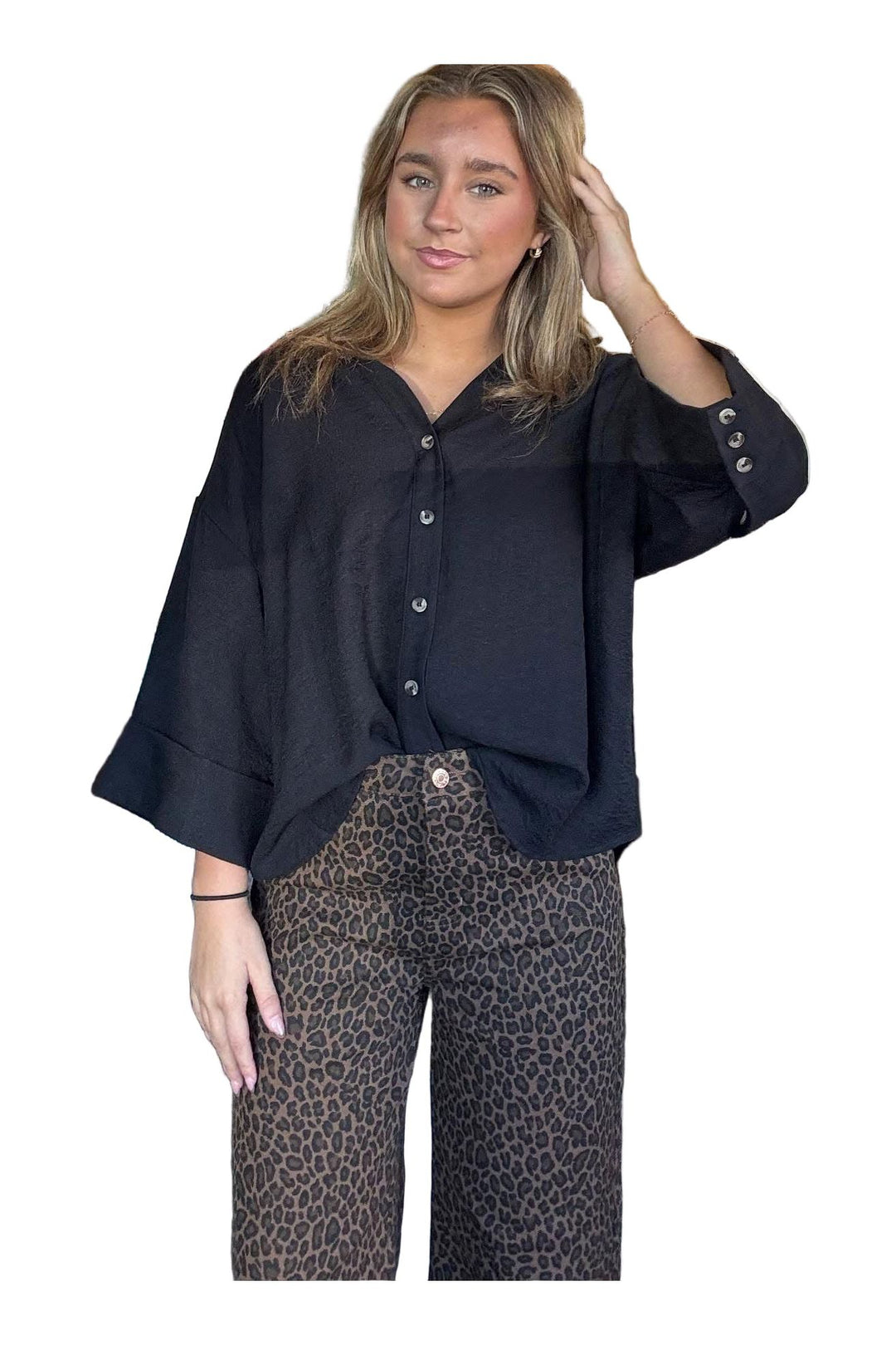 Entro Animal Print Wide-Leg Pants with Ruffle Hem & Pockets