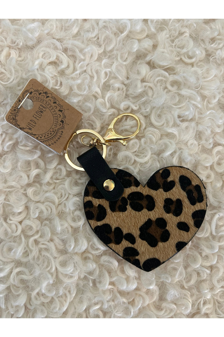 Heart Shaped Leopard Print Keychain - Vintage Dragonfly Boutique