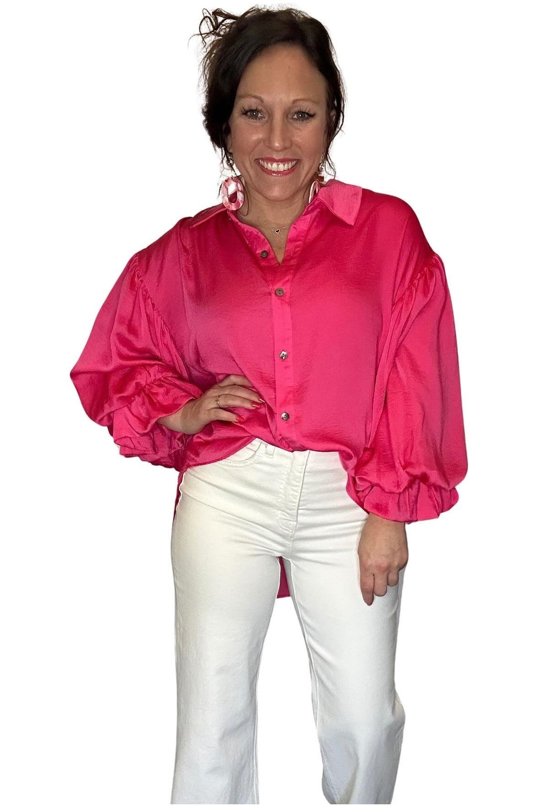 Amar Hot Pink Bubble Sleeve Top - Vintage Dragonfly Boutique